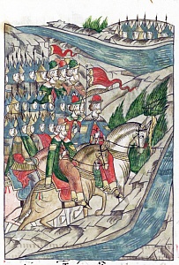 Дмитрий Донской на пути к Куликову полю. Лицевой летописный свод, XVI век